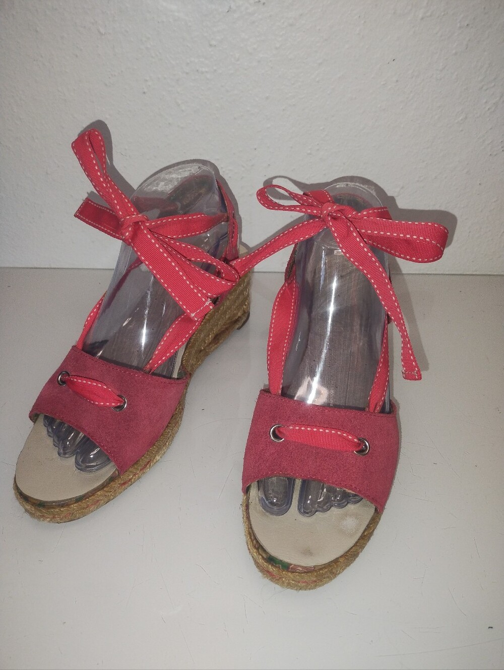 Vintage Lands' End red open-toe espadrille wedge sandals. Size 8
